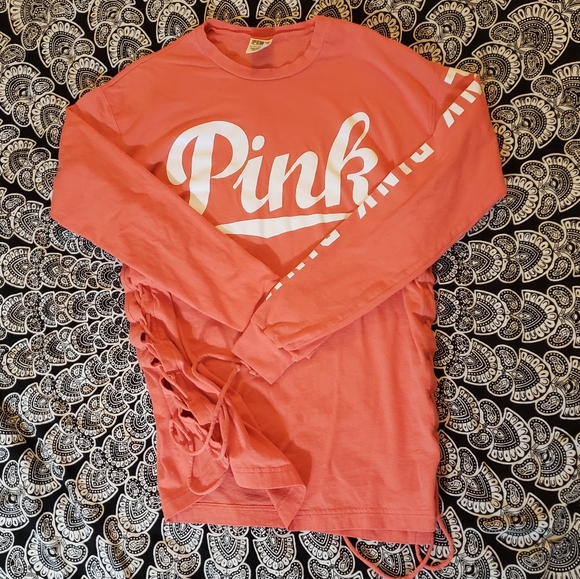 PINK Victoria's Secret Tops - Victoria's Secret Pink Long Sleeved Lace Up Tshirt
